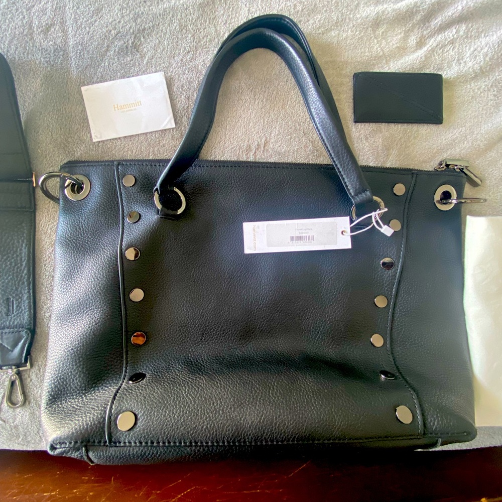 NWT Hammitt Daniel Rivet Large Black/Gunmetal Leather Satchel Bag